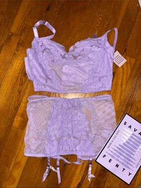 SavagexFenty Lavender Lace bustier & Garter Set - includes hosiery NWT